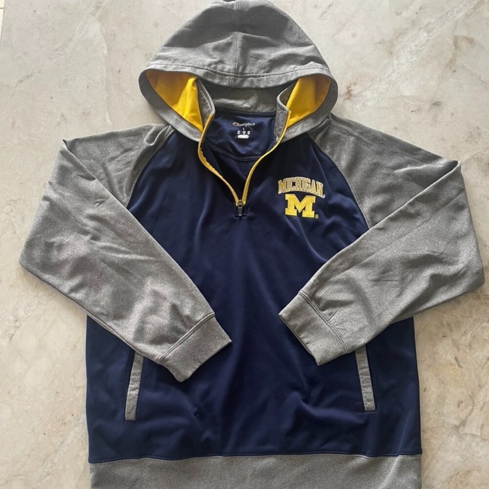 Champion Men's Navy and Grey Hoodie